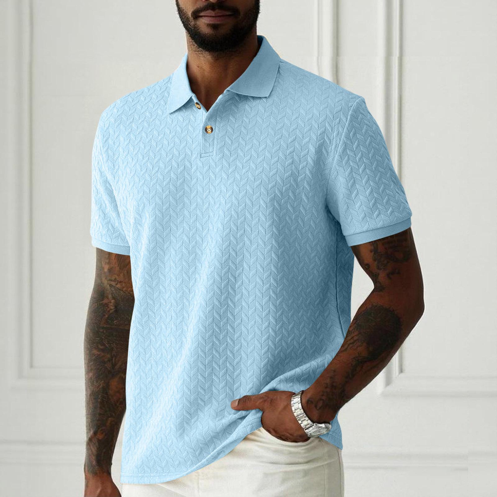 

Men s Summer Jacquard Polo Shirt Short Sleeve Business Casual Collared Top Lightweight Breathable Fabric Comfortable Fit XL