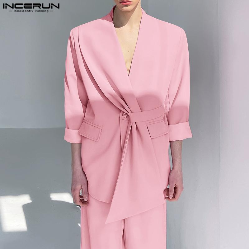 INCERUN Two Pieces Outfits Men Long Sleeve Layers Thin Blazer Long Straight Pants Party Sets