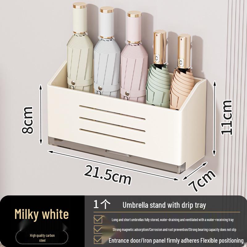 Wall-Mounted Magnetic Umbrella Rack with Water Drainage, No-Drill Installation for Home Entryway