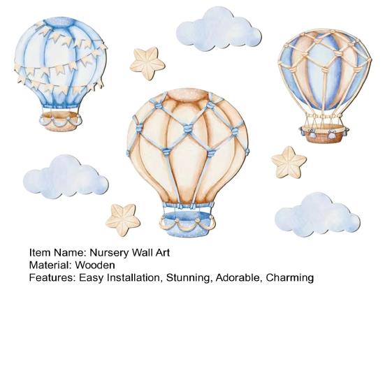 9 Pcs Wooden Star Cloud Hot Air Balloon Wall Decor Boho Nursery Hot Air Balloon Sign for Kids Bedroom Playroom Baby Shower Decoration