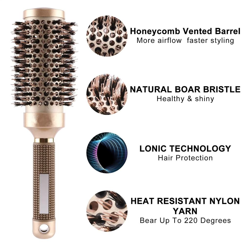 4Pcs Professional Boar Bristle Thermal Ionic Brush Salon Round Hair Brush Ceramic for Curling Styling Blow Drying