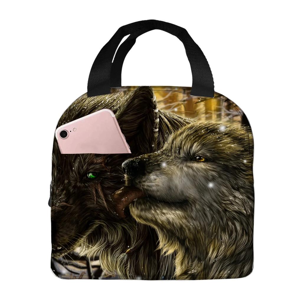wolf angry animal  Portable Aluminum Foil Thickened Insulated Office Lunch Bag Waterproof Lunchs Bags Tote Bags