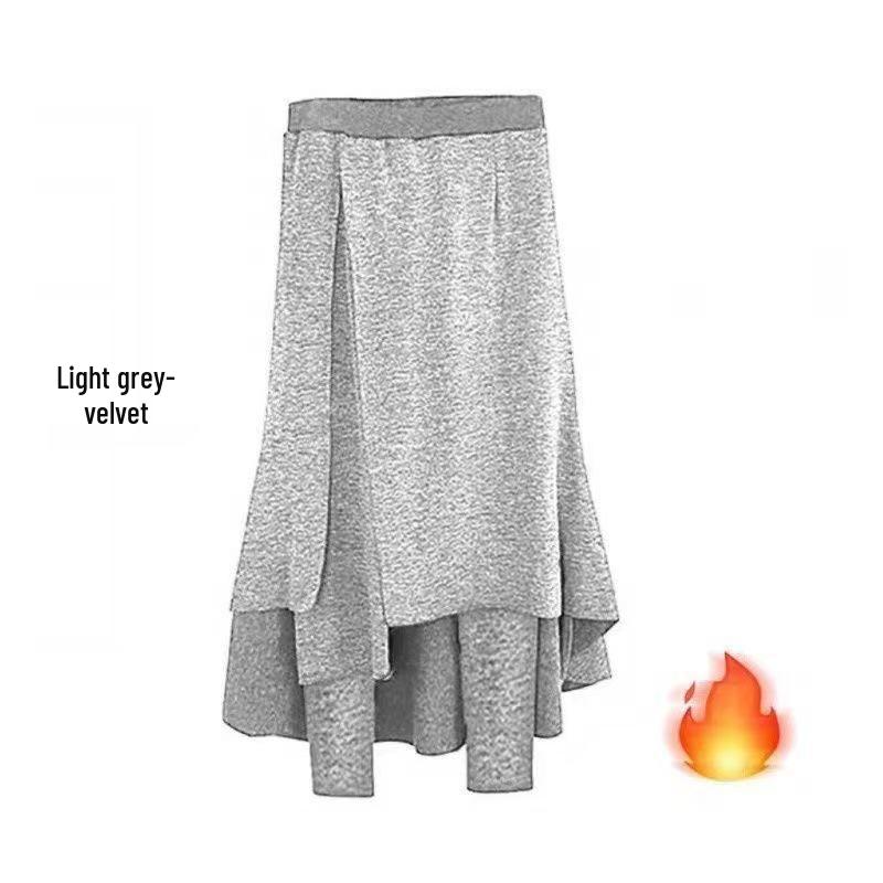 Plus Size Women's Faux Two-Piece Leggings Skirt with Velvet - Irregular Cut, Autumn/Winter Thickened One-Piece Pants.