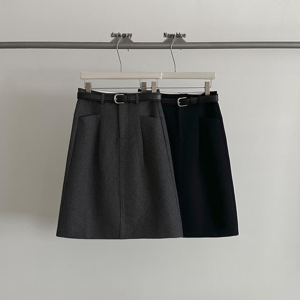 EverTrue 2025 A/W Korean High Waist A-line Mid-Length Skirt Small темно-синий