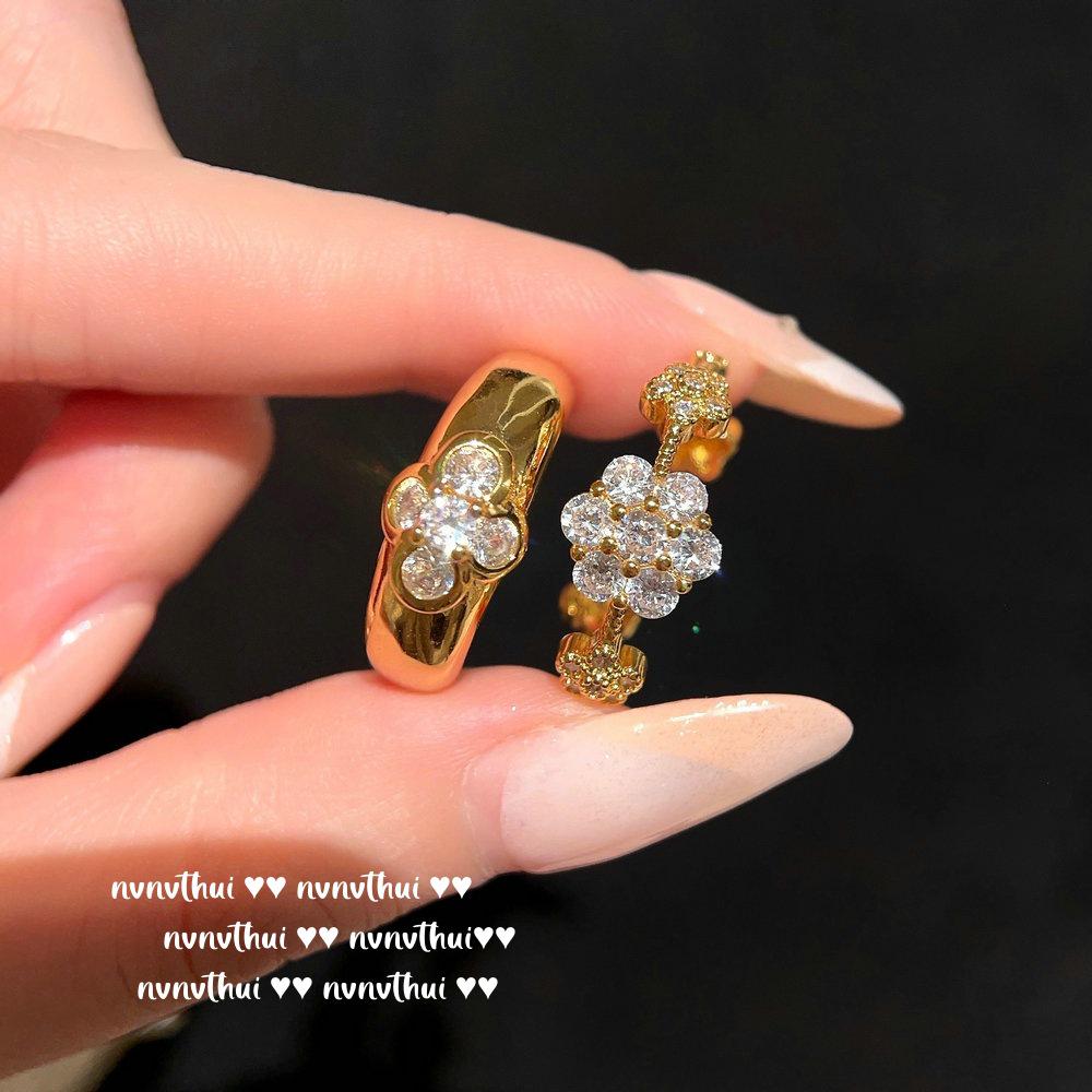 Vintage 18K Gold-Plated Sunflower Zircon Flower Ring