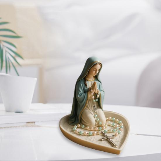 Virgin Mary Rosary Holder Resin Mary or Jesus Figurine Jewelry Dish Our Lady Prayer Rosary Dish Religious Gift Catholic Decor