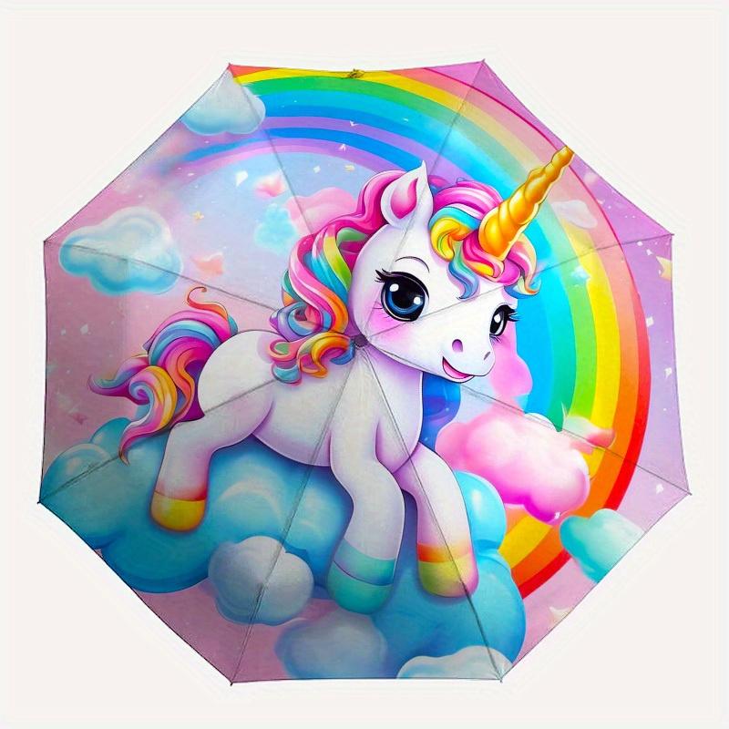 1pz Ombrello Fantasia Nuvole Arcobaleno Unicorno con Manico in Plastica, Adatto a Tutte le Stagioni Casa Viaggio Ombrello da EsternoB1865