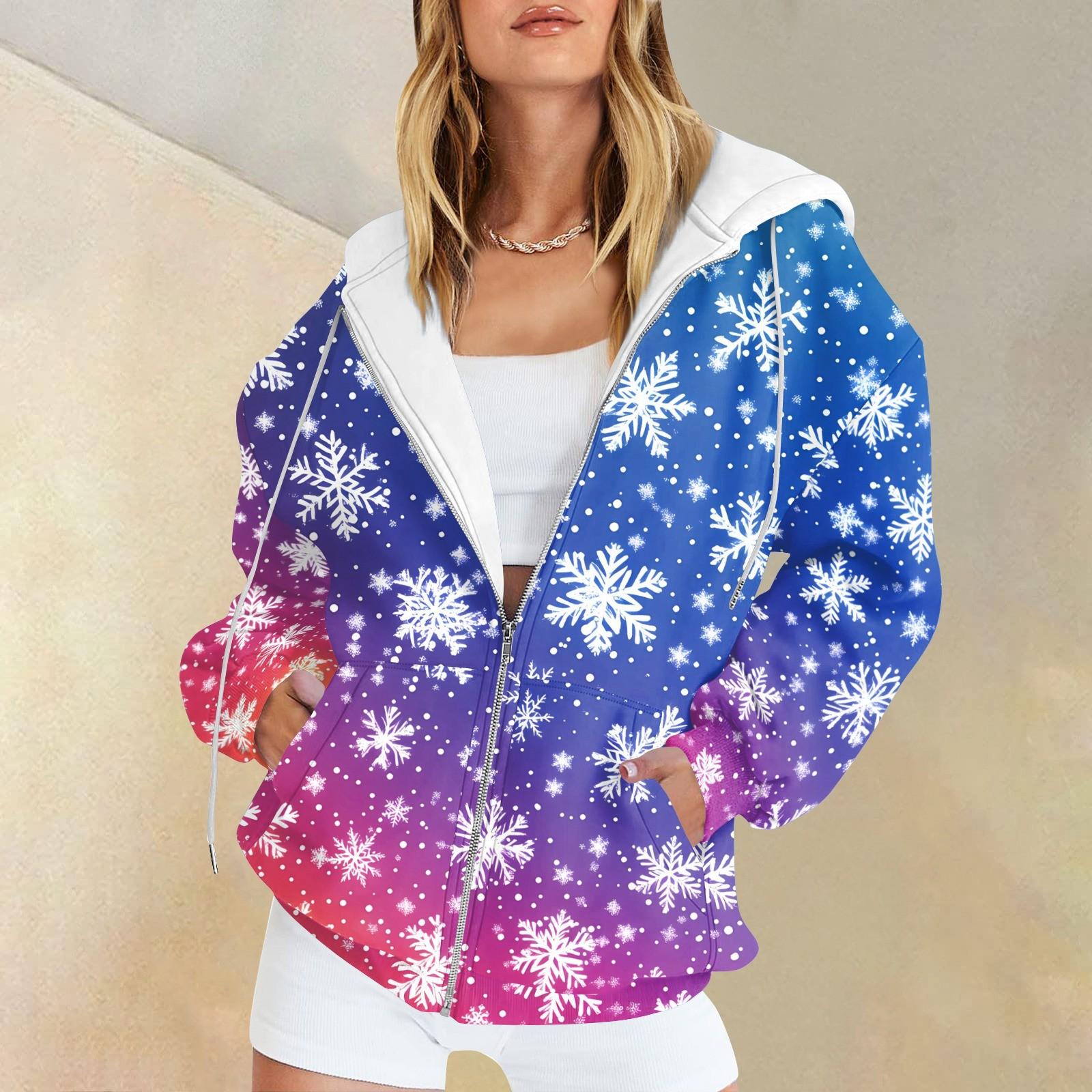 

Жіноча модна повсякденна різдвяна толстовка з принтом Осінь-зима Кардиган з довгим рукавом і кишенею Толстовка на блискавці XXL синій