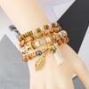 Wooden Tassel Bracelet For Men and Women 4PCS Retro Alloy Elephant Leaf Crystal Bracelet