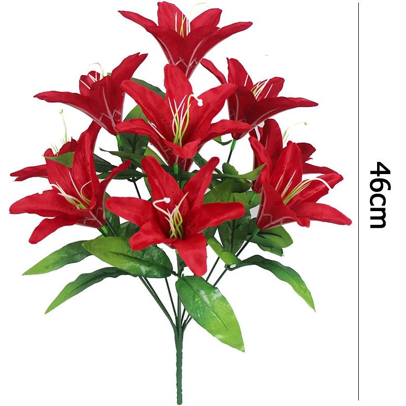 1PC 10 Heads Artificial Lily Flowers European Multicolor Fake Bridal Flower Bouquet Wedding Home Party Decoration Flowers