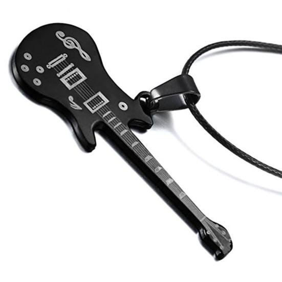 Cool Stylish Guitar Shape Musical Note Pattern Stainless Steel Necklace for Men Festival Gift