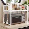 Open Storage Kitchen Rack with Microwave Oven Compartment - Durable Plastic, Two-Tier Design for Efficient Organization, Features Utensil Holders