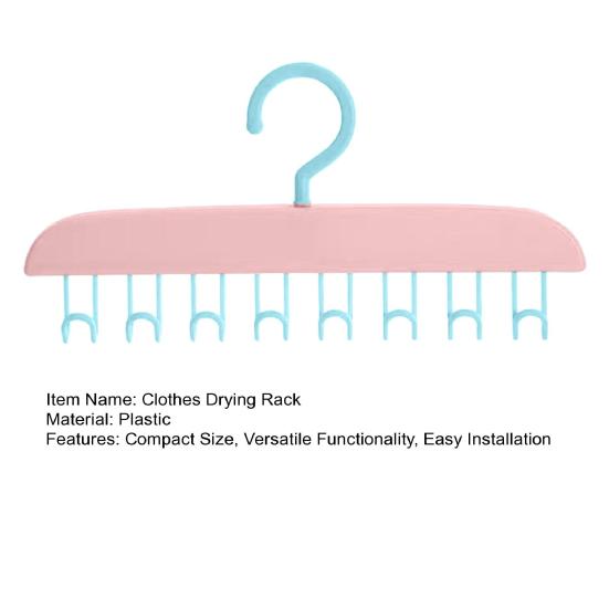 Clothes Drying Rack Easy Installation No Drilling Clothes Hanger Organizer with 8 Hooks Space Saving Closet Storage Rack