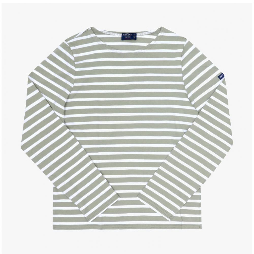 Saint James Unisex Long Sleeve Tee Modern Stripe 9858 Amandier Neige