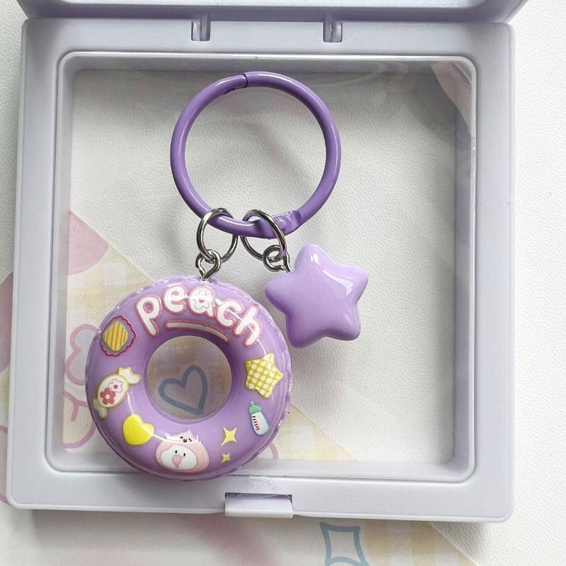 Cute Cartoon Star Swim Ring Key Chain Unique Creative Pendant for Women Students Schoolbag Backpack Charm