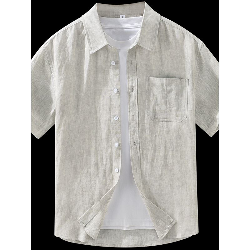 Foreign Trade Surplus Summer New All-Linen Short-Sleeve Shirt for Men, Loose Casual Half-Sleeve Shirt, Trendy Simple Top