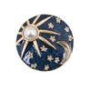 Vintage Milky Way Star And Moon Emblem Helios Round Oil Drip Diamond Pearl Brooch Brooch Accessories
