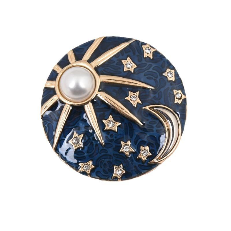 Vintage Milky Way Star And Moon Emblem Helios Round Oil Drip Diamond Pearl Brooch Brooch Accessories