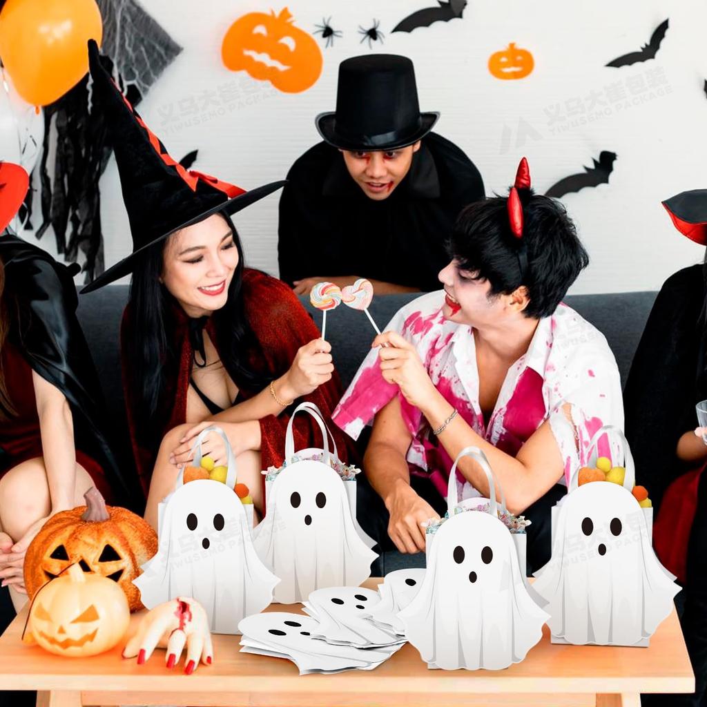 Halloween White Ghost Candy Bag Paper Party Favour Treat with Handle 1 5 10 Pack