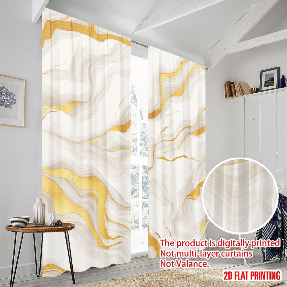 2pcs,2D Plane Printing Minimalist Curtains Golden Swirling Strokes Polyester (without Rod) Gifts Use for Bedroom, Living Room,