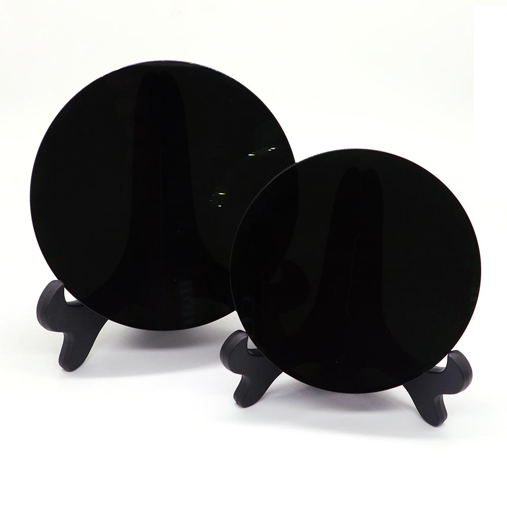 High Quality Natural Black Obsidian Stone Scrying Mirror Round Plate Fengshui Mirror For Crystal Home Decoration Gift With Shelf
