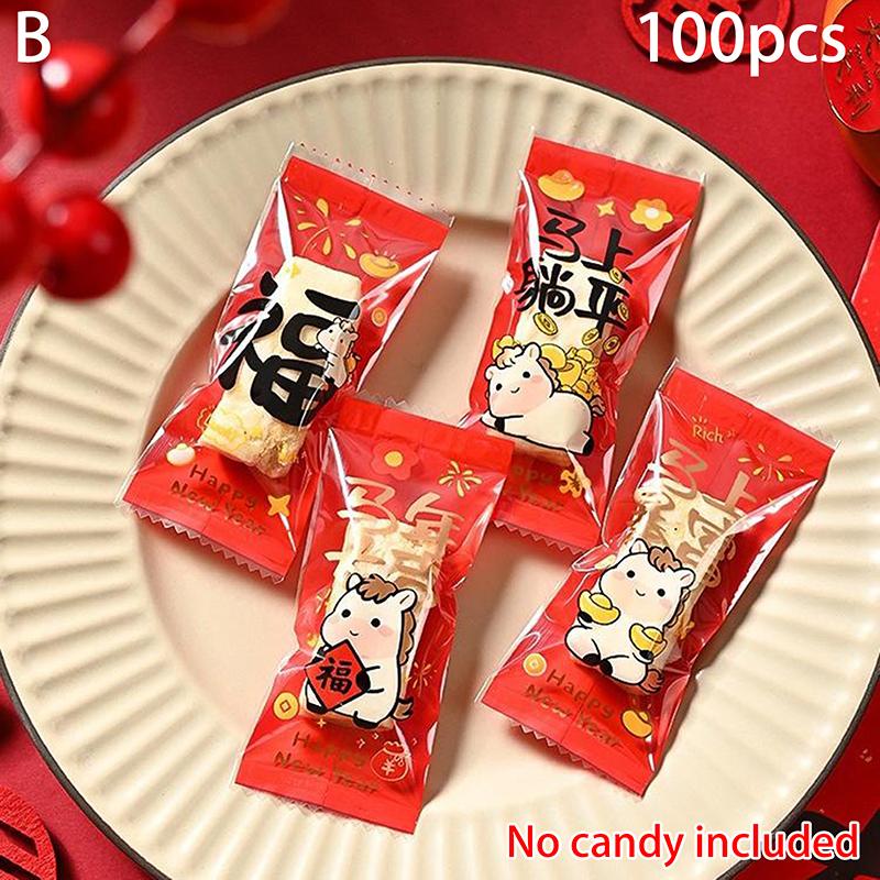 2026 Year Of The Horse Chinese  Year Snowflake Crispy Packaging 100Pcs Baking Cookie Machine Sealed Small Nougat Candy Bags