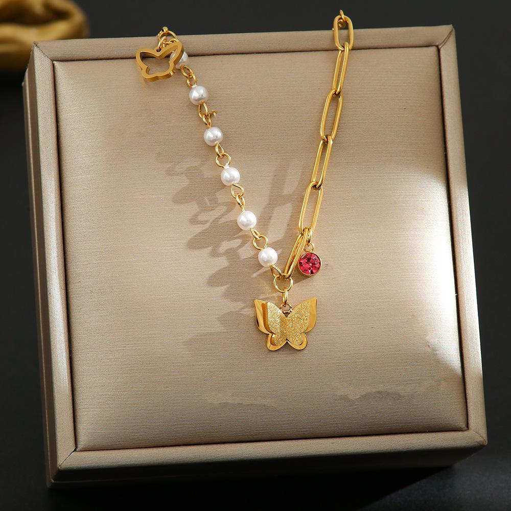 Korean Butterfly Tassel Luxury Diamond Titanium Steel Necklace - Women's Versatile Clavicle Jewelry