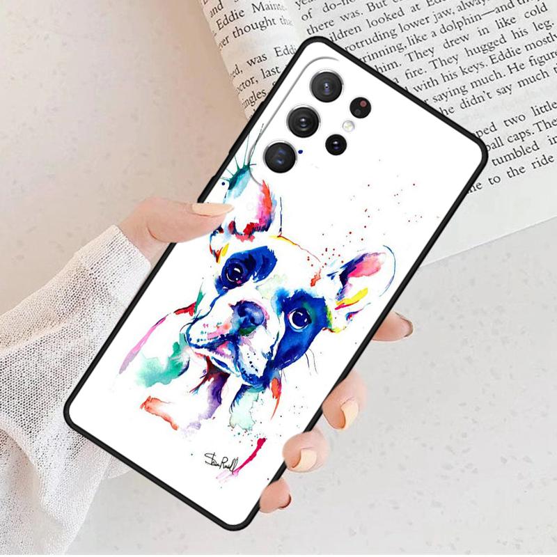 Watercolor French Bulldog Painting Phone Case For Samsung S25 S23 S30 S8 S21 S20 FE S24 S22 Note 10 20 Plus lite Ultra