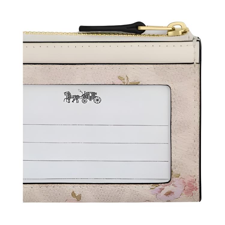 Coach Skinny Id Case 11 Brand Logo Floral Print Coated Canvas Card Holder Women Card Holder Gold Sand CAR16-IMSAS