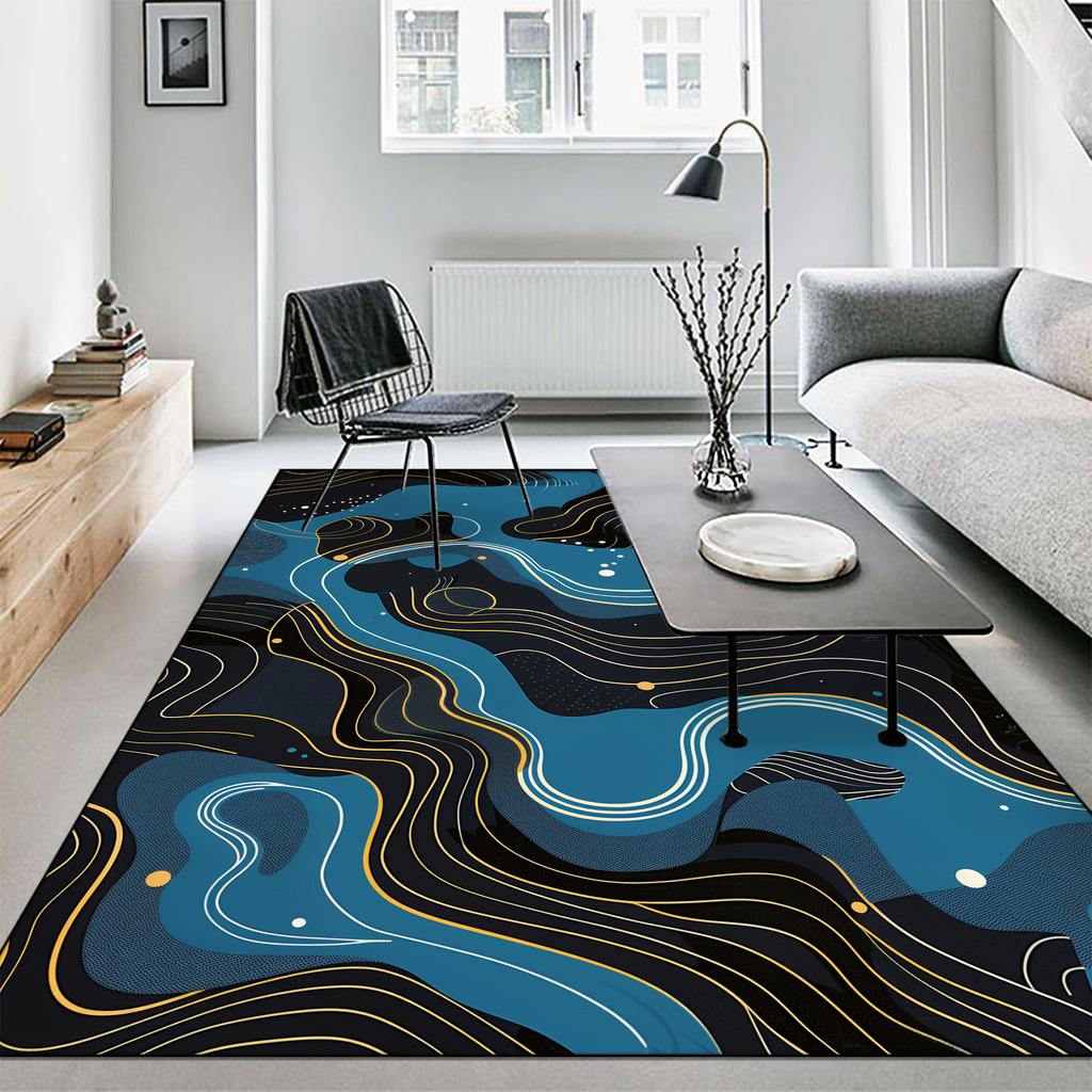 Modern Abstract Carpet Yellow Green Swirl Large Washable Rug for Living Room Bedroom Lounge Coffee Table Mat