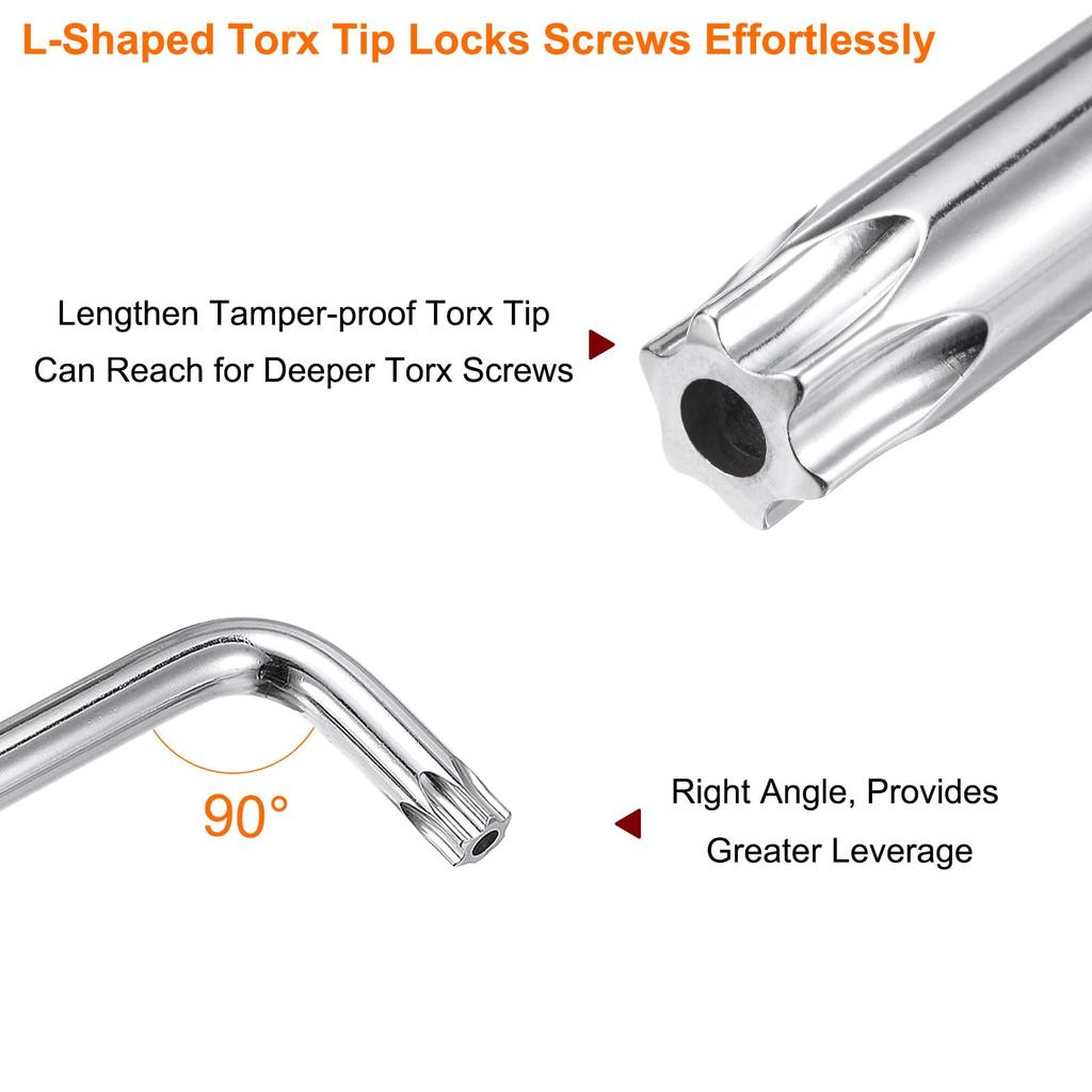 Uxcell T60 Torx Starkey 259mm Long Arm S2 Hand Tool for Automotive and Home Repairs 2-Piece Tamper-Proof Wrench, / 10.2" L-Shaped 6-Point Wrench,