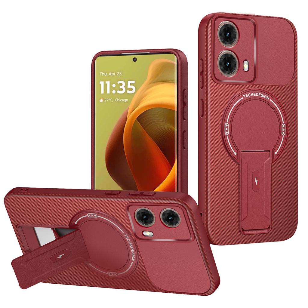 Pro Motorola Moto G85 5G Pouzdro Textura uhlíkových vláken PC+TPU Kryt na telefon se stojánkem