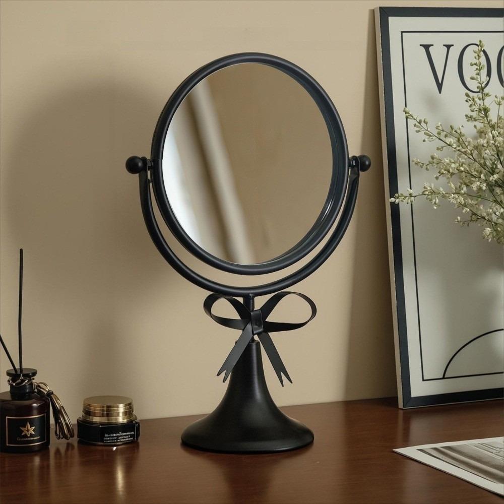 360° Rotatable Makeup Mirror Oval Desktop Stand Mirror Iron Art Bow Vanity Mirror  TableTop
