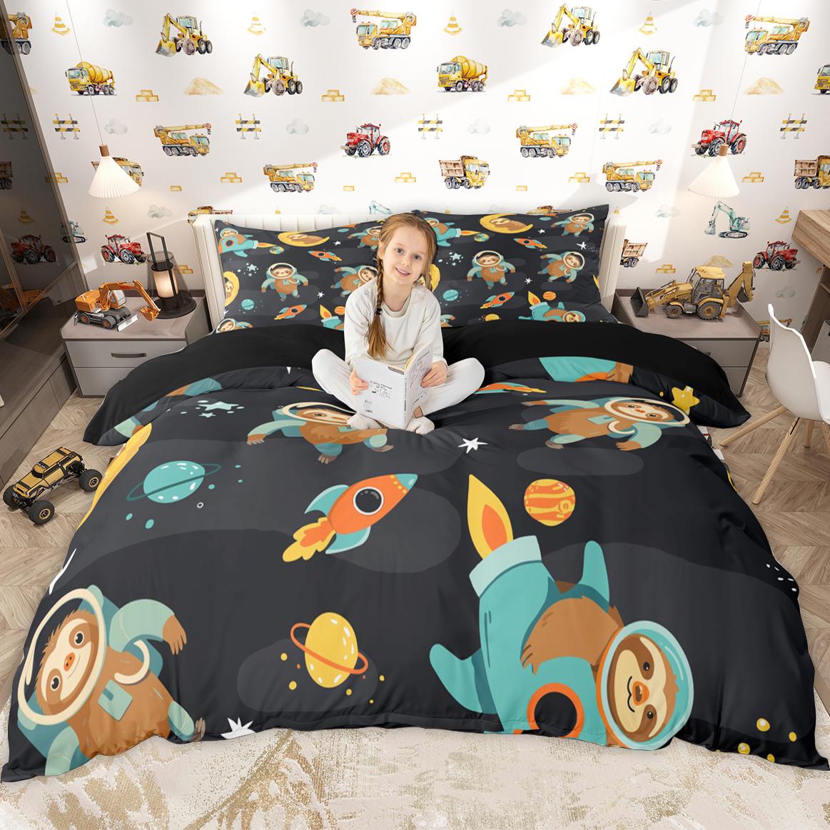 

Homewish Cartoon Airplane Duvet Cover Set For Kids Boys, Kawaii Astronaut Planets Bedding Set, Rocket Aircraft Comforter Cover DE XS 100x135cm 2pcs&set