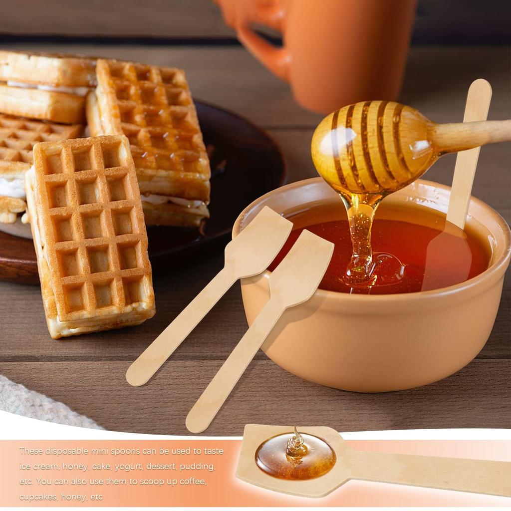 Disposable Wooden Spoon Mini Square Head Tasting Spoon Bulk Party Ice Cream Yogurt Wedding Dessert Small Tableware Honey Spoon