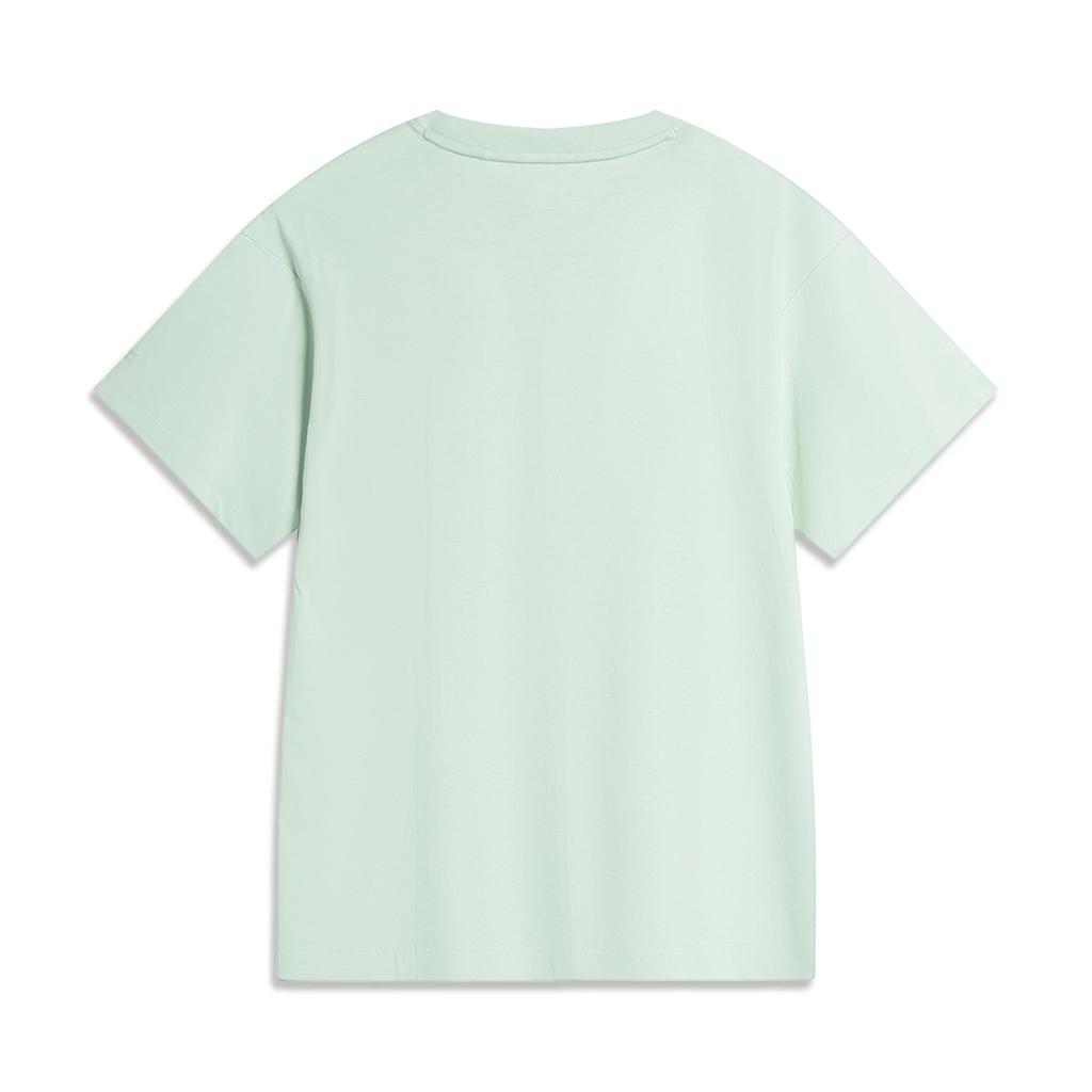Li Ning Série Estilo de Vida Esportivo Camiseta de Manga Curta Solta Versátil Confortável Respirável Gola Redonda com Letras Estampadas Feminina AHSU336-2