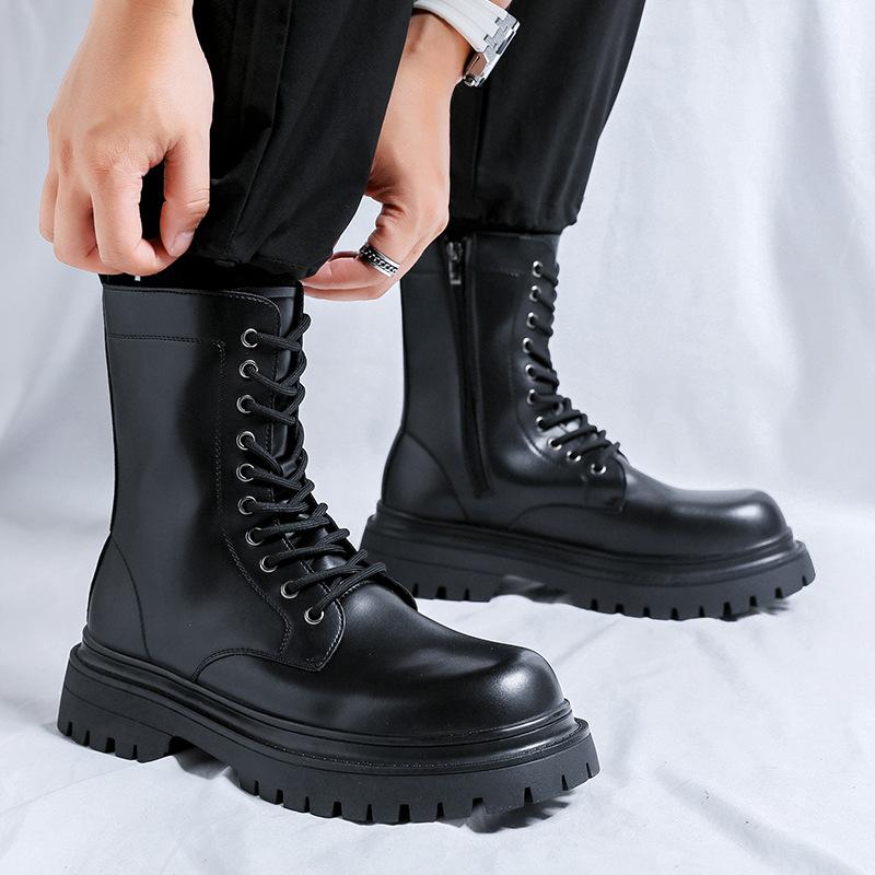 Men Fashion Party Nightclub High Boots Black Stylish Original Leather Shoes Cowboy Platform Boot Handsome Long Motorcycle Botas