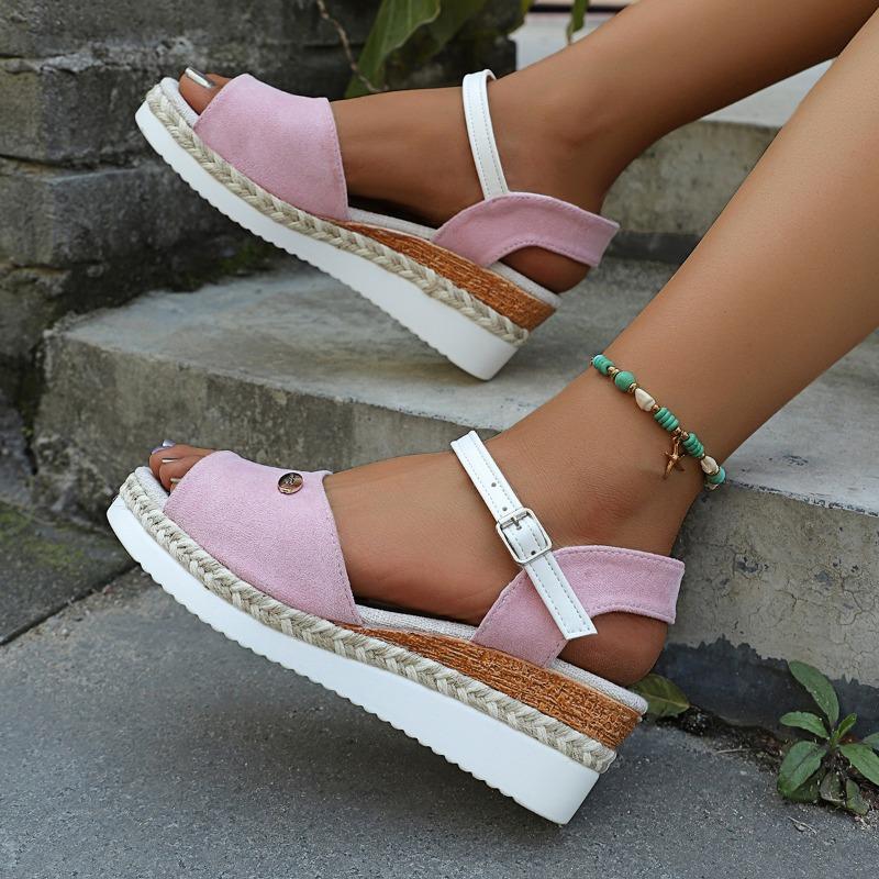 Fashion 2025 Plus Size Adjustable Buckle Straps Women's Mixed Color Sandals Platform Wedge Outdoor Casual Round Toe Shoes for Daily Wear
