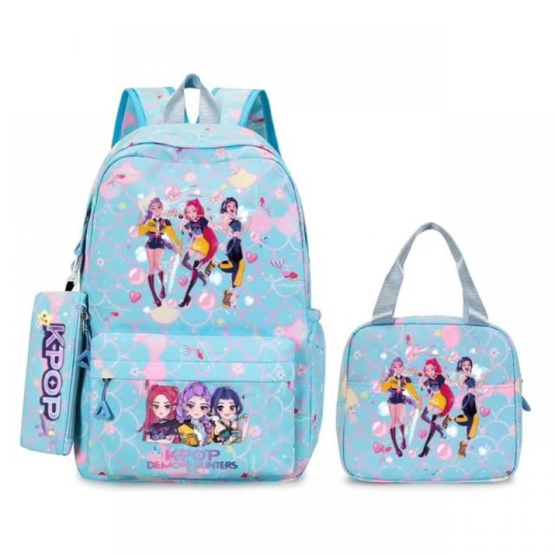 K-Pop Themed Lightweight Backpack Set Teen Girls - Cute Cartoon Design Breathable Outdoor School Bag With Ergonomic Curved