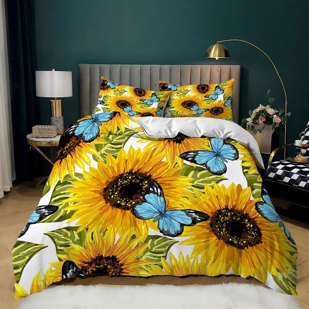 Sunflower Soft Duvet Cover Botanical Floral Printed Beding Set for Children Kids Women Adult Peoples Warm Comforter Cover Woden Scenes Bedrom