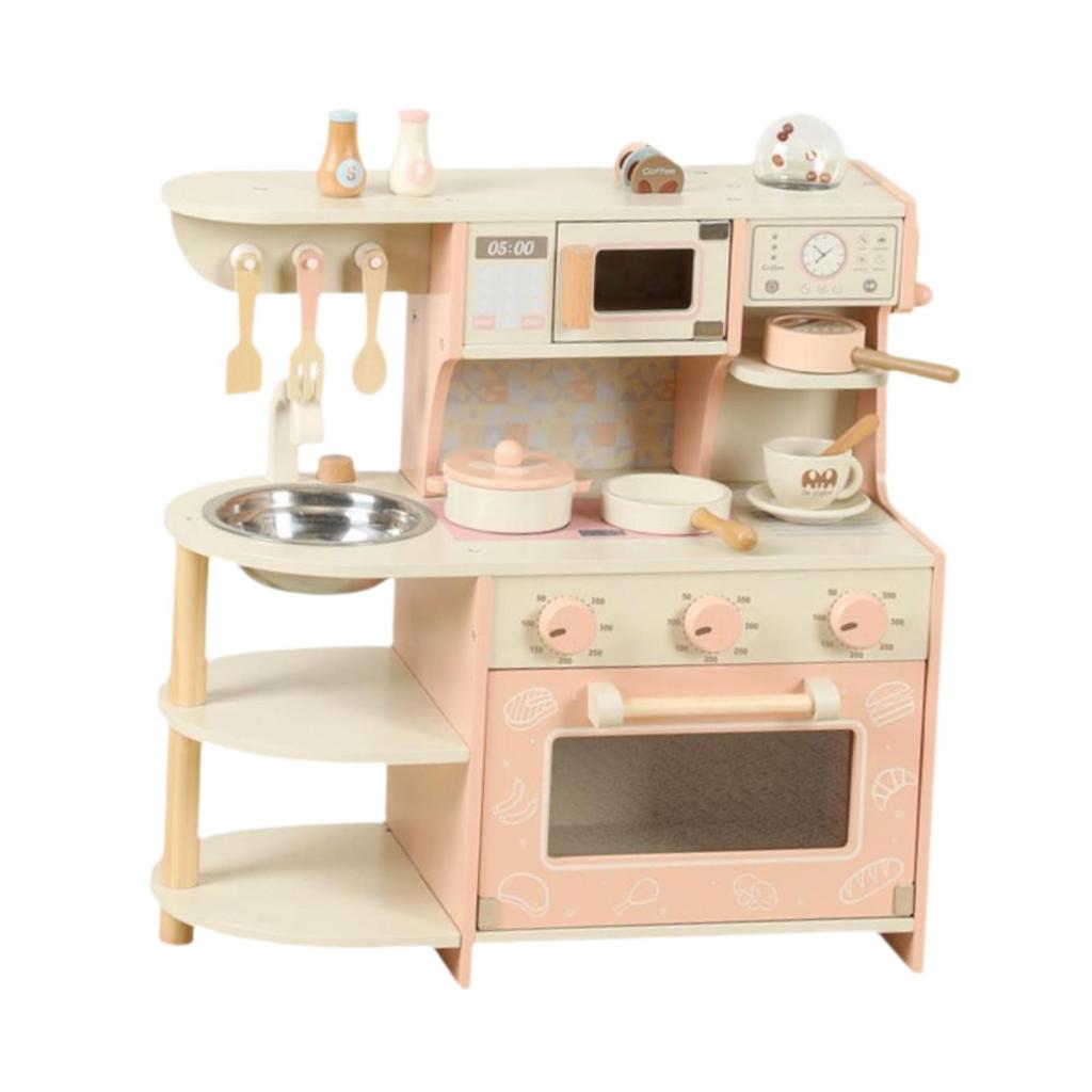 Wooden Kitchen Set Toy Accessories Kids Play Pretend Chef Cooking for Ages 3-8