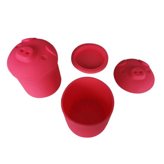 Silikonbaconfettbehållare med värmebeständigt silikonfilter Grisformad fettbehållare 2 koppars kapacitet Säker förvaringsburk för matlagningsfett Och