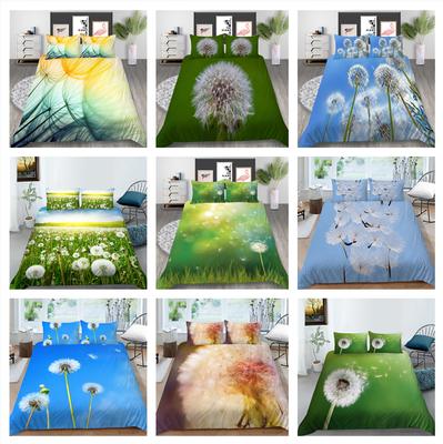 Ropa de cama de diente de león 3D, tela de microfibra, funda de edredón y funda de almohada con estampado de plantas, 2 o 3 camas individuales, cama doble, tamaño completo, decoración del hogar