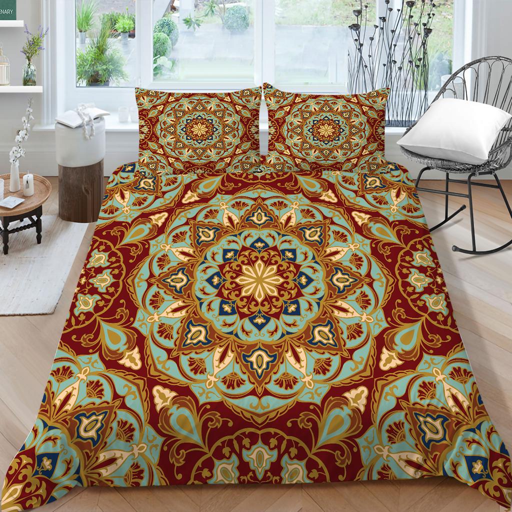 Bettwäsche mit 3D-Bohemian-Druck, Einzel- und Doppelbett, volle Größe, Kissenbezug und Bettbezug mit tropischem Muster, bequeme Heimdekoration