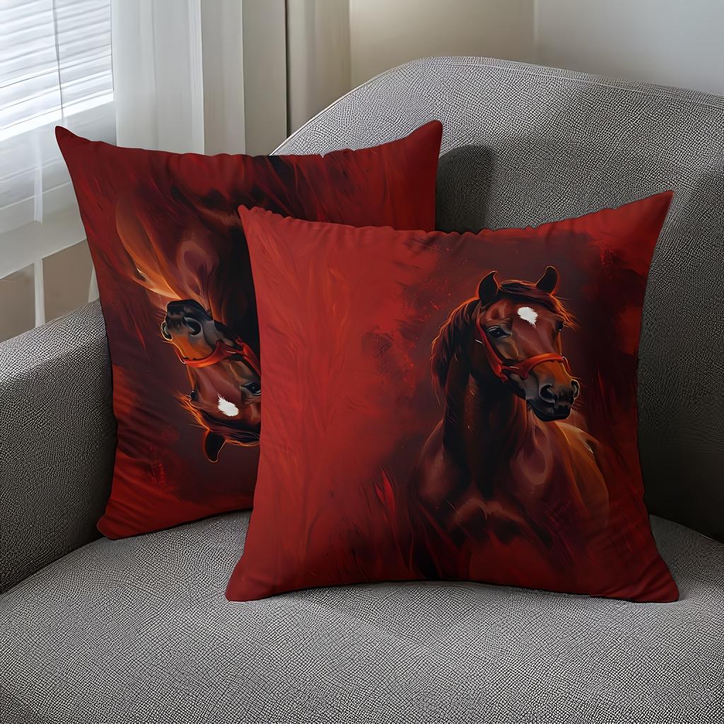 Stylish War Horse Oil Painting Double-Sided Throw Pillow Covers, Decorative Cushion Cases For Sofa And Bedroom