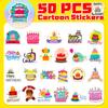 50pcs Birthday Stickers Colorful Assorted Cake Cupcake Party Hats Decorations Stickers DIY Laptop Water Bottle Fridge Decoration