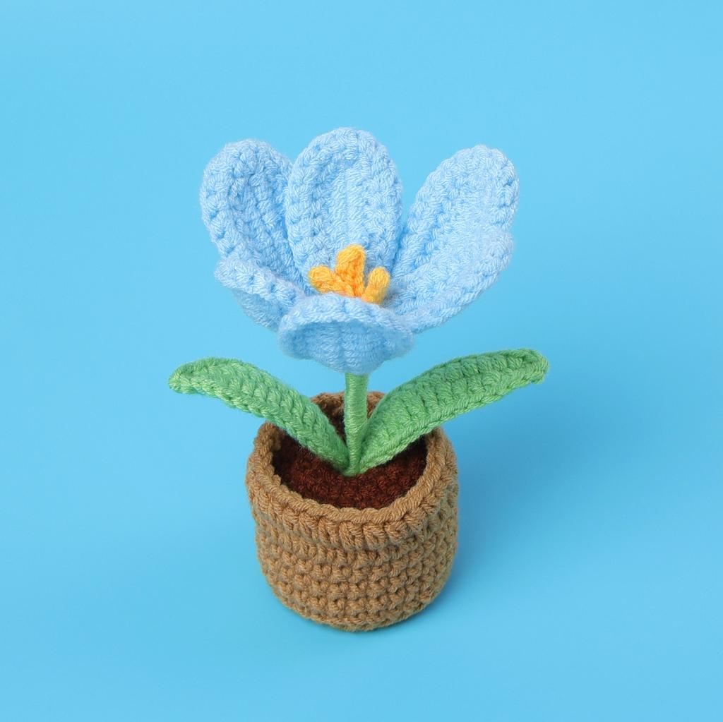 Tulip Crochet Flowers Pot Cute Knit Flower Creative Crochet Plant Pot Tulips Knitting Flower Car Table Home Decor