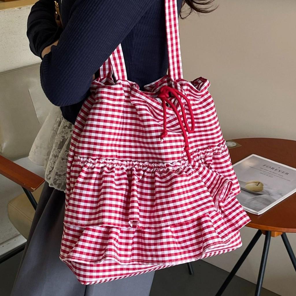 Solid Retro Color Grid Canvas Stylish Bag Stitch Details Everyday Travel Use