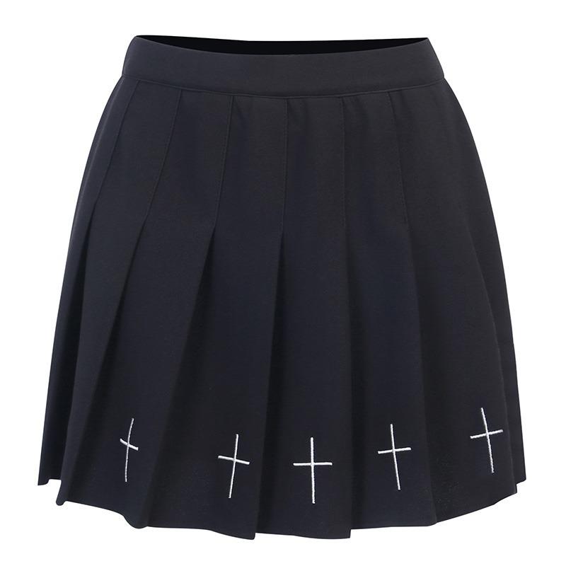 Scione High Waist Mini Black Skirts Gothic Streetwear Women Casual College Lolita Harajuku Skirts