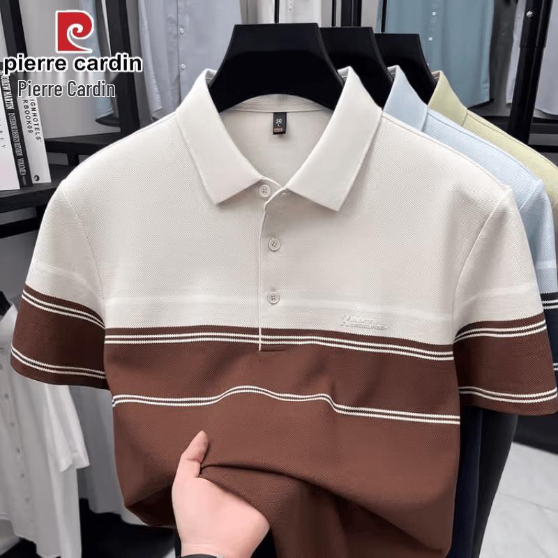 

Pierre Cardin Men s Silk Cotton Striped Short-Sleeve Polo Shirt L